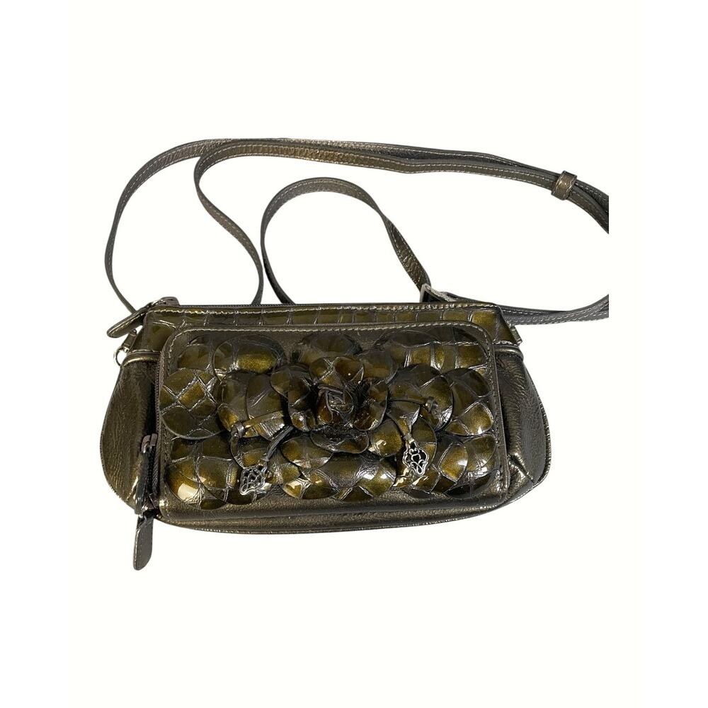 Brighton Rosalie Green 3D Patent Flower Organizer Clutch Crossbody Or Waist Bag - Picture 2 of 9
